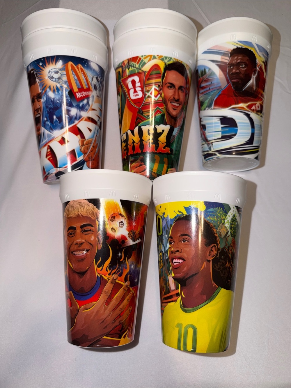 McDonald's Soccer Player Collectible Cups with Colorful Artwork - Set of 7